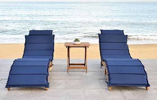 Miniatura 2 de SAFAVIEH Outdoor Collection Pacifica PAT7020C - Juego de tumbona de 3 piezas con cojín de madera maciza y azul marino