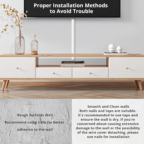 Vista 29 de Ocultador de cables de TV – 62.8 pulgadas de PVC para organizar cables, corrector de cable pintable para TV montado en la pared, cable blanco