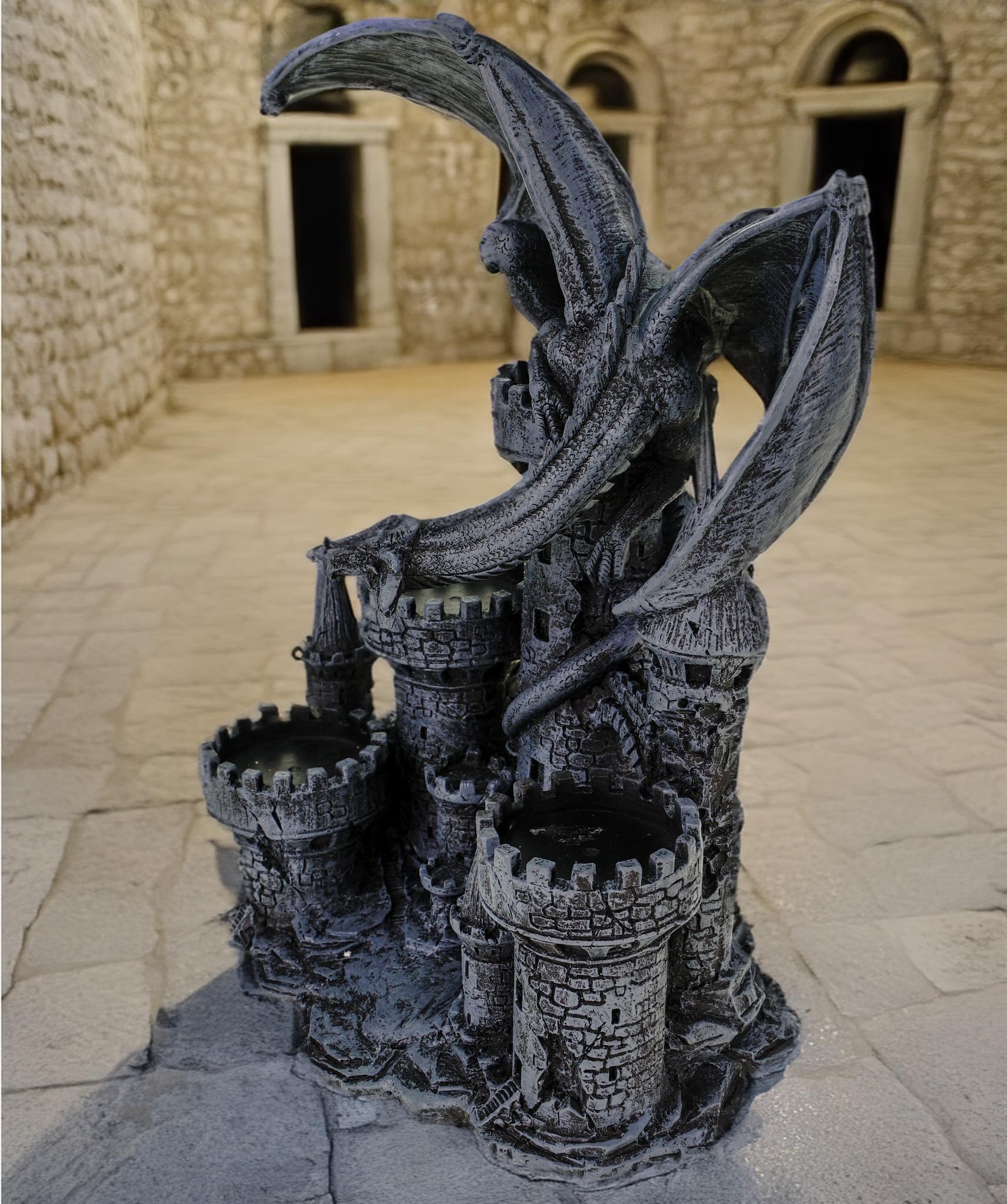Portacandela a forma di drago in poliresina Figura di drago per luci da tè Portacandele