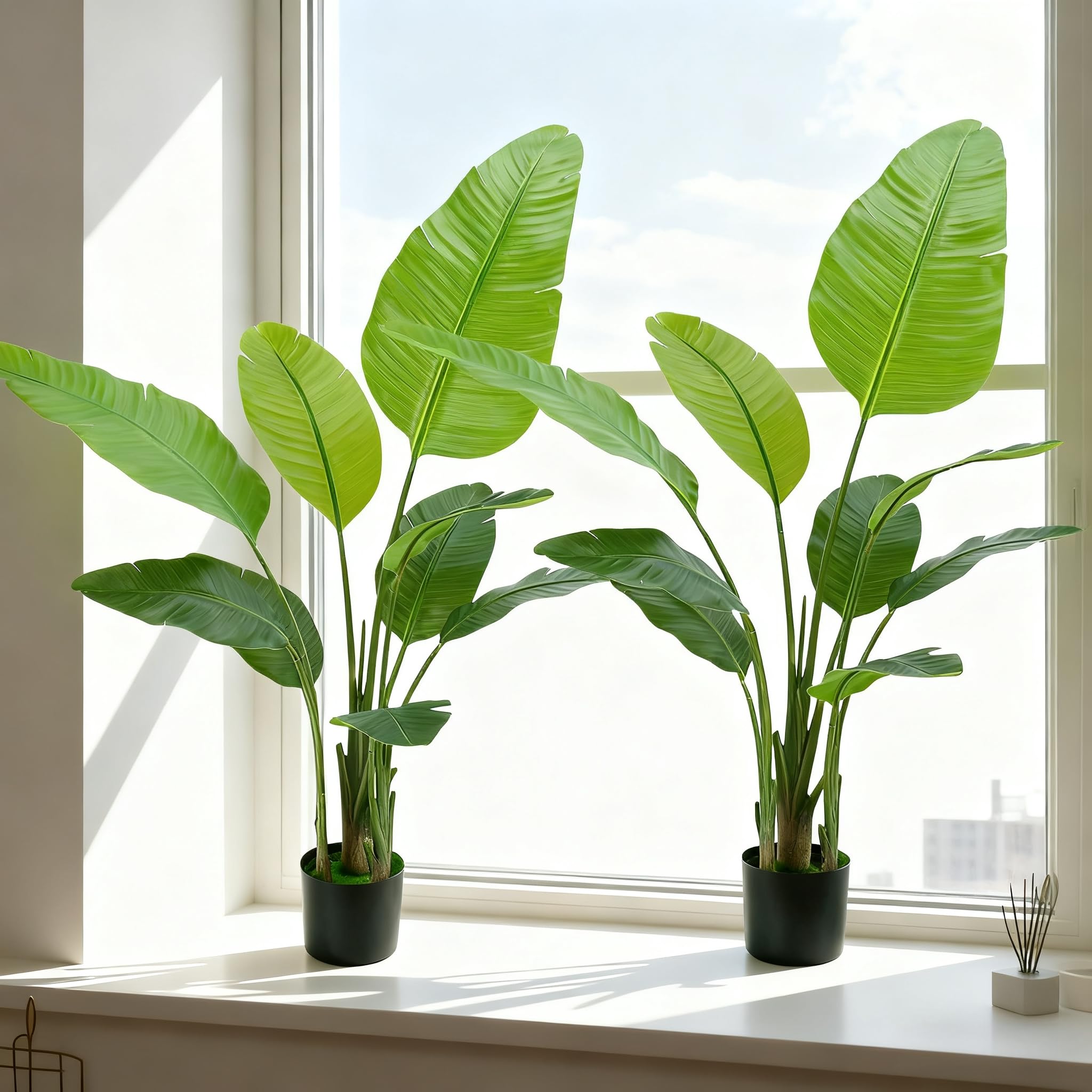 2pcs 4FT Artificial Bird of Paradise Plant, Faux Artificial Trees, Tall Fake Realistic Tree, Home Office Decor Indoor Outdoor Modern Decoration