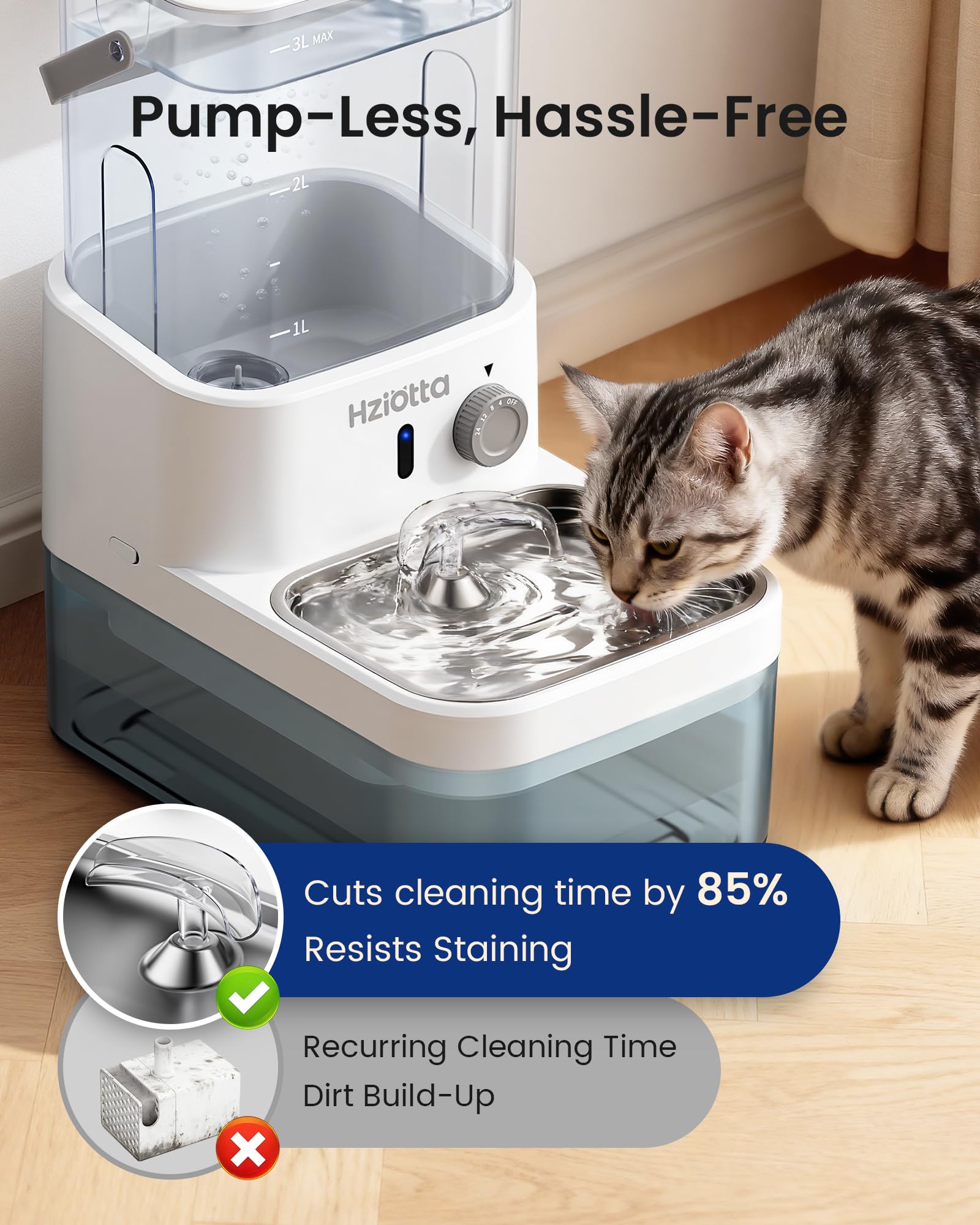 Hziotta Wastewater Separation Cat Water Fountain No Filter, Stainless Steel Pet Water Fountain with Radar Sensing, Wireless Cat Fountains for Drinking, No Pump, Totally 5.7L, 30db Low Noise - image 4