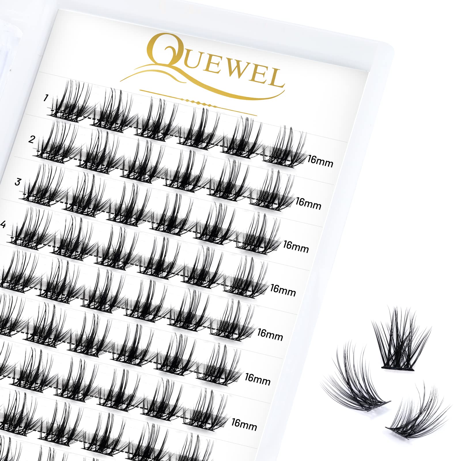QUEWEL DIY Cluster Lashes - Individual Volume False Eyelashes, Soft & Light, Segmented, For Makeup Home Use (Honey01-D-MIX8-16mm) — view 28