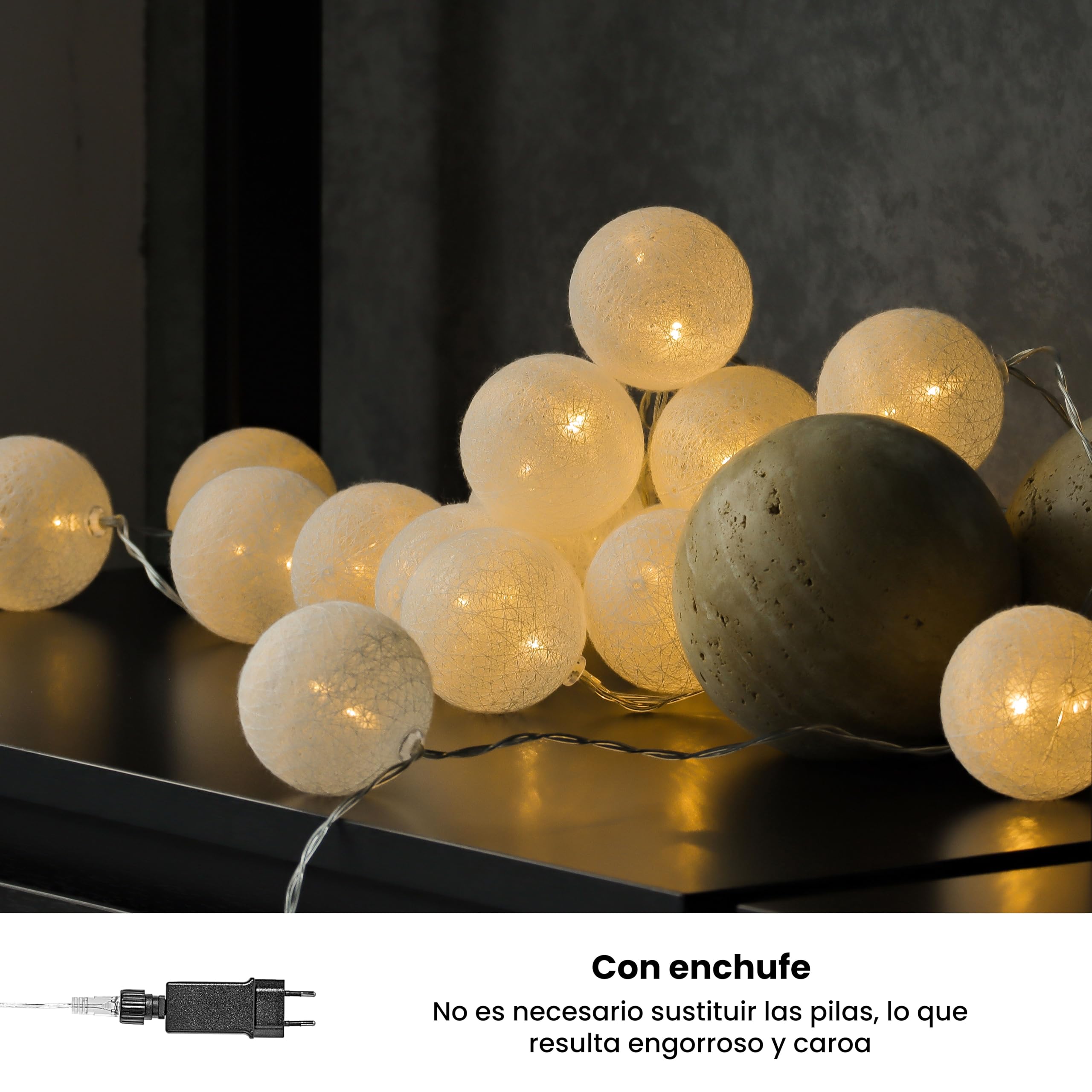 CozyHome guirnalda luces interior de bola de algodón Blanco - 20 LED & 6m I Con enchufe I Fairy lights decoracion Luz led hadas Luzes I Luces led pequeñas Guirnalda luces Luces decorativas habitacion