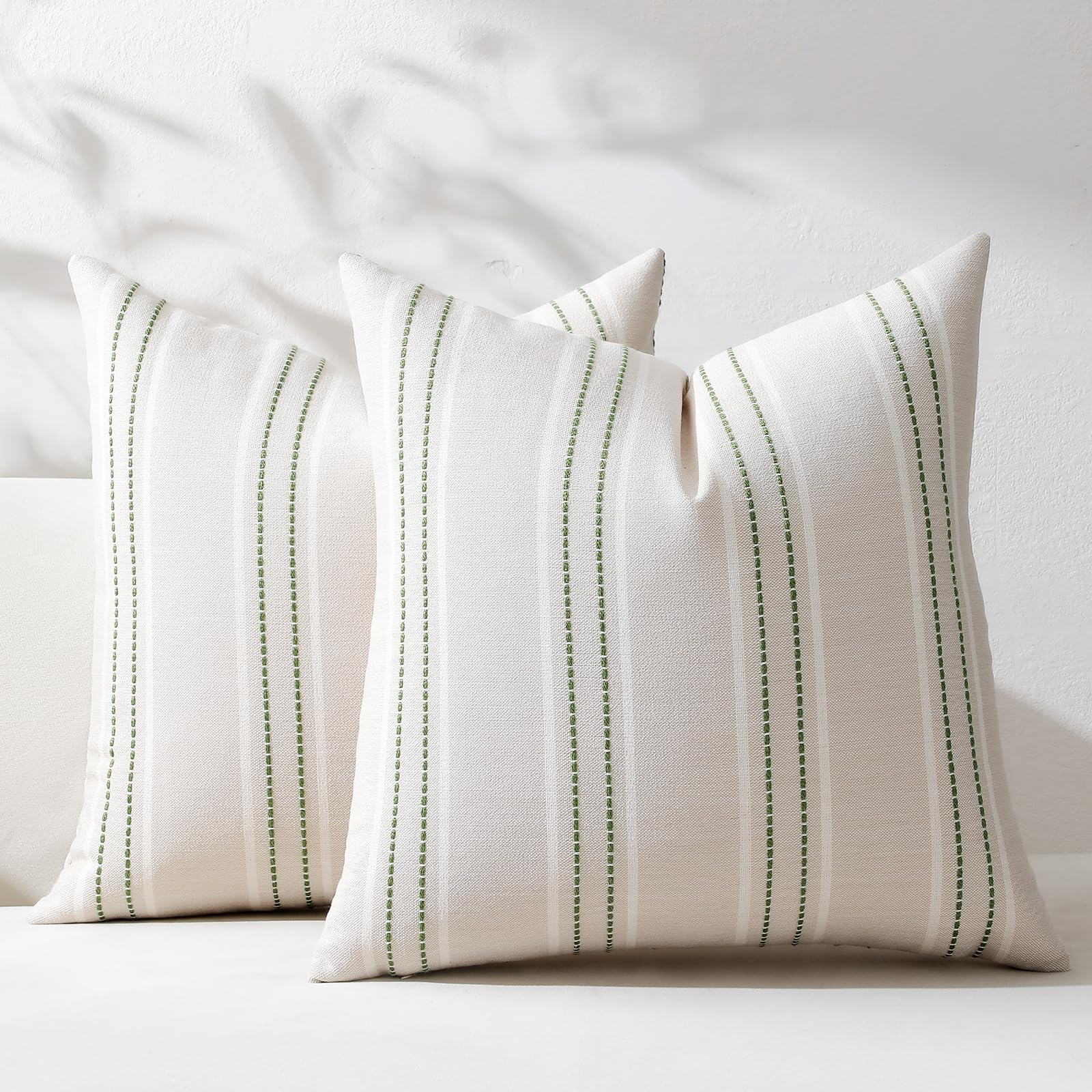 Hckot Striped Throw Pillow Covers 16x16 Set of 2 Grass Green Pillow Covers