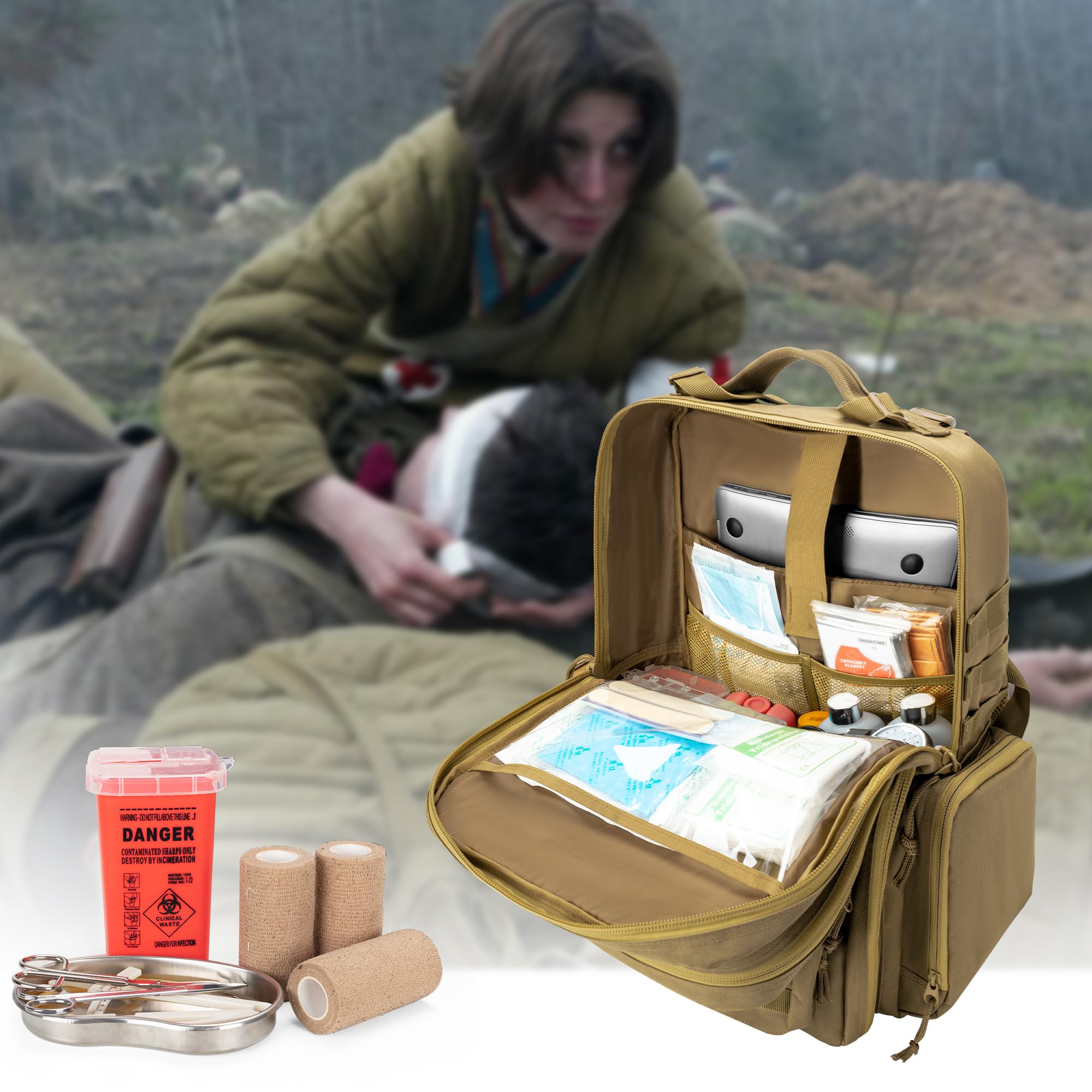 Damero Zaino tattico per trauma con fibbia a Y, borsa medica tattica Molle Borsa per insetti di pronto soccorso per escursionismo, trekking, caccia, campeggio, Cachi