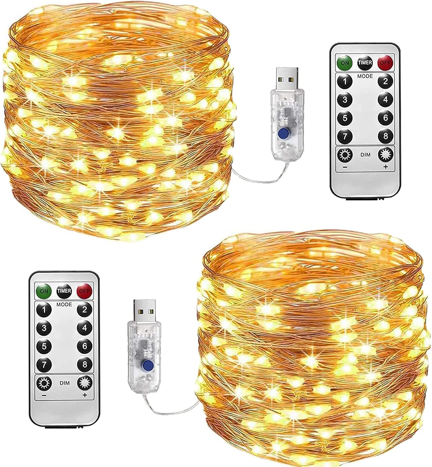 120LED Fairy string Lights, USB Waterproof with Remote Timer( Warm White)