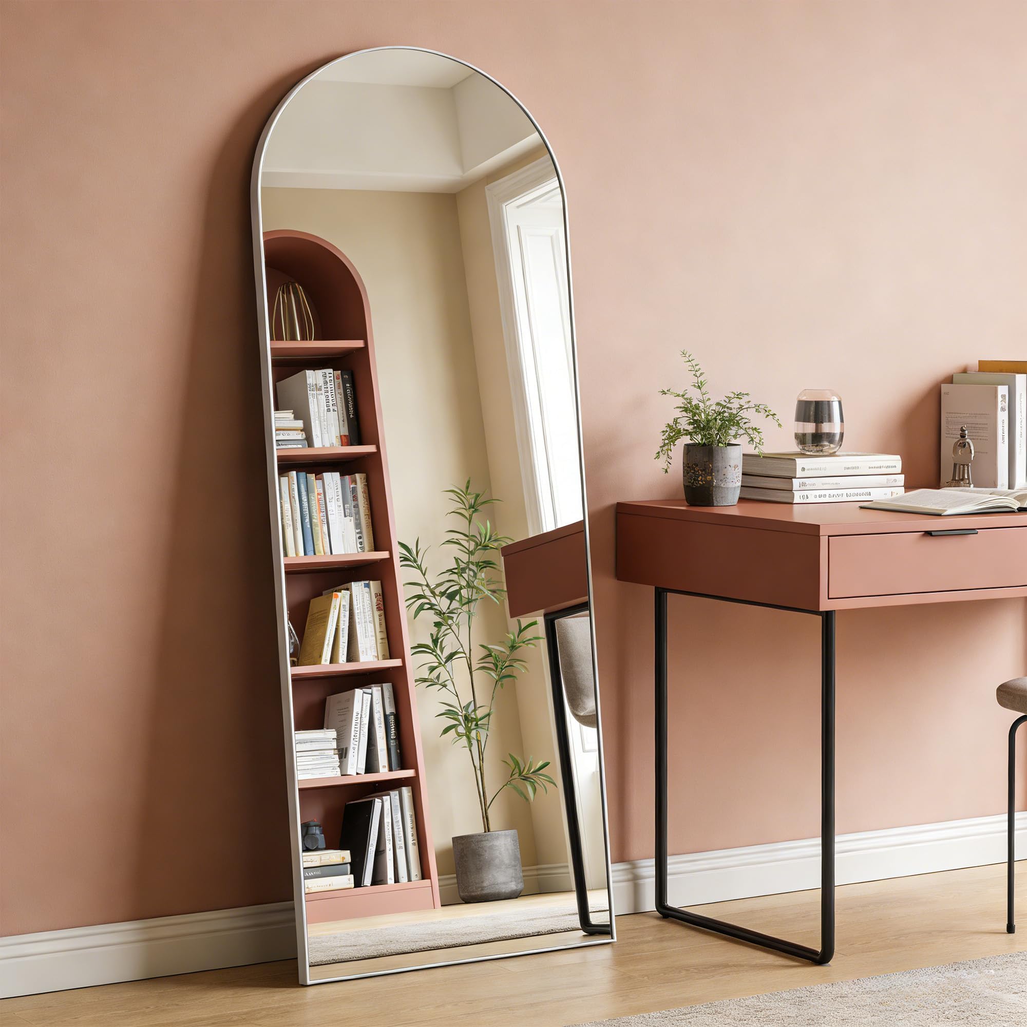 Arched Full Length Mirror 160x50cm for Bedroom, Full Body Mirror with Stand, Hanging or Leaning for Wall, Aluminum Alloy Thin Frame Floor Standing for Living Room (White, 160x50cm(63"x19.7"))