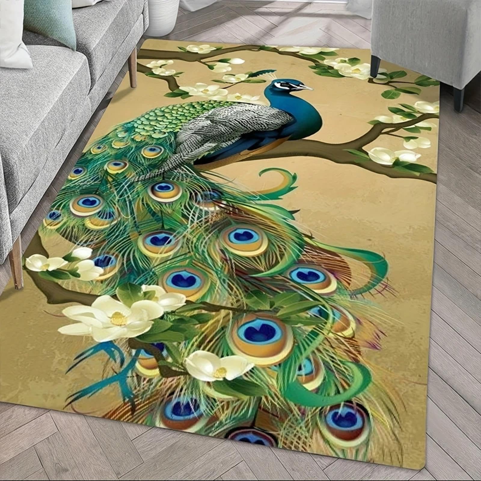 Tapis motif paon de salon 160x200cm aux finitions soignées