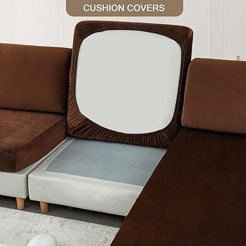 Miniatura 10 de Fundas elásticas de cojín para sofá, fundas de cojín de terciopelo suave para la espalda, protector de muebles con parte inferior elástica (S, gris