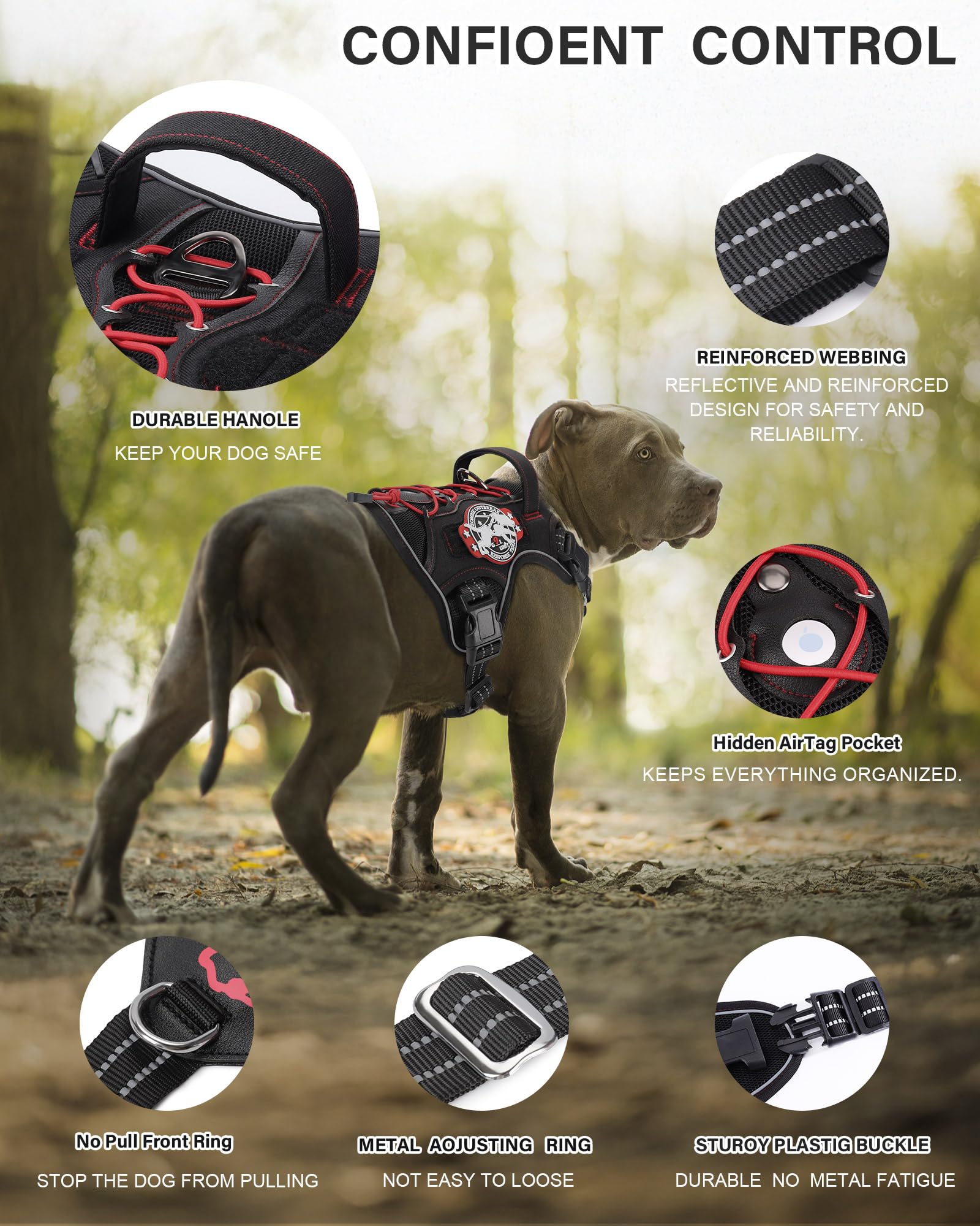 Petnanny Breathable Tactical Dog Harness - No-Pull Training Vest for Medium Breeds | Service-Ready w/Reflective Strips, Handle & AirTag Pocket | Escape-Proof for Walks & Hiking - image 5