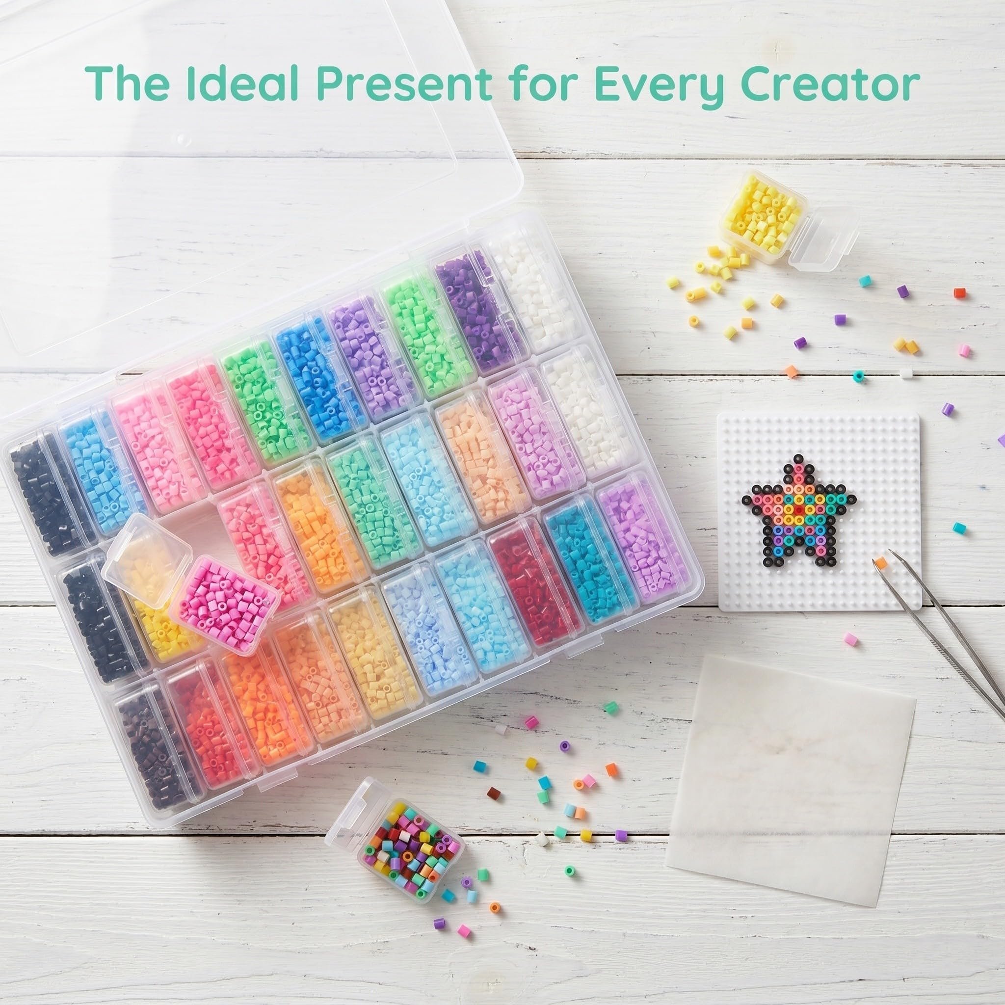 Lurrose Kit de perles à repasser (1 boîte) - 2,6 mm, 48 couleurs, recharge pour loisirs créatifs avec étiquettes de couleur, idéal pour les projets artistiques sur plaque perforée, fournitures