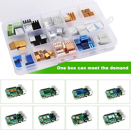 Miniatura 6 de ESUMIC 78 unidades de disipador de calor Raspberry Pi 4b, disipador de calor de aluminio Raspberry Pi con cinta adhesiva conductora térmica para