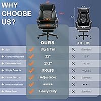 Vista 4 de Reclining Office Chair with Retractable Footrest & Adjustable Lumbar Support - 500 lbs Capacity for Big and Tall Users, Leather Executive Desk Chair