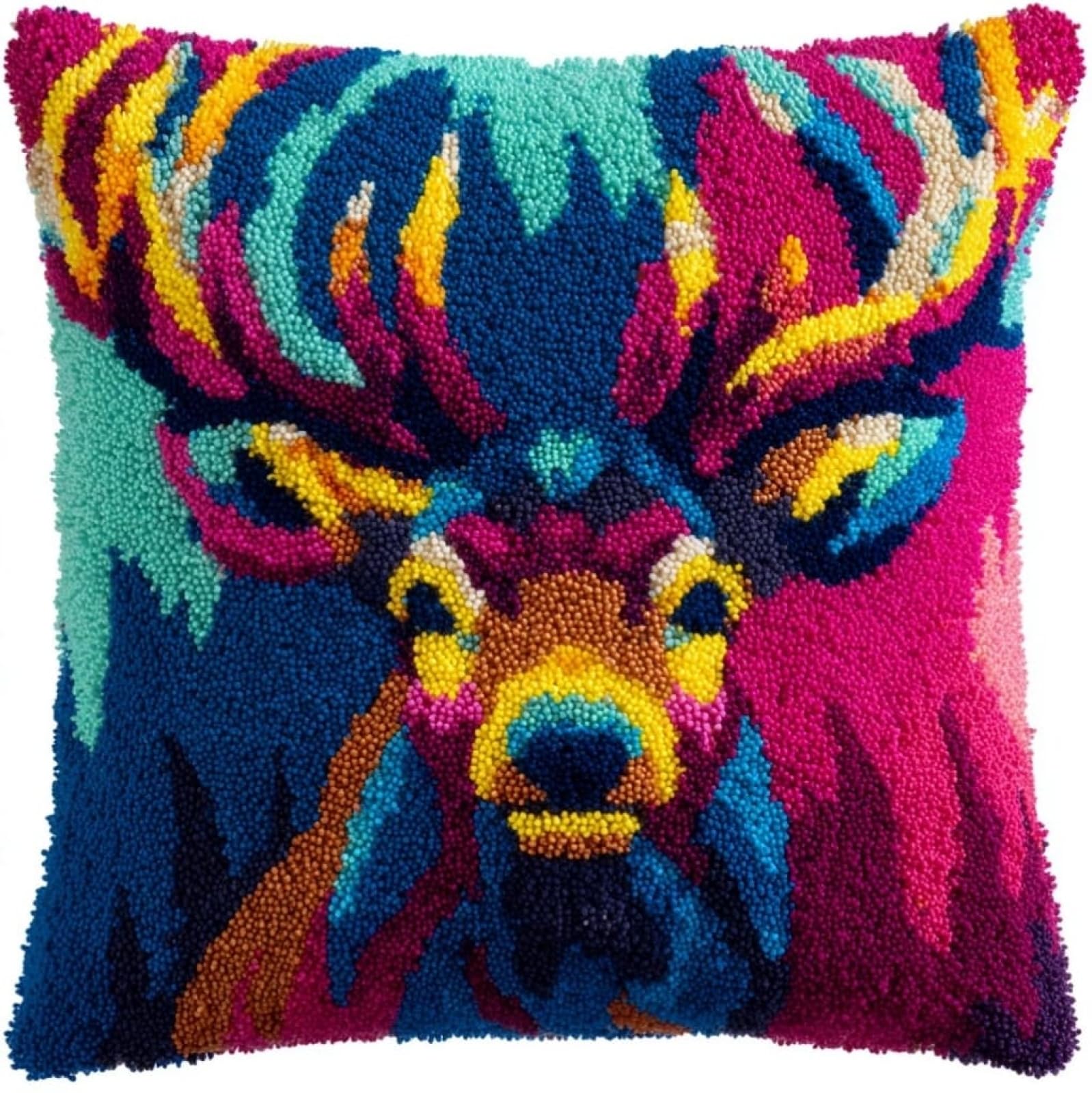 AxiangziK DIY Latch Hook Pillow Kit,Colorful Reindeer