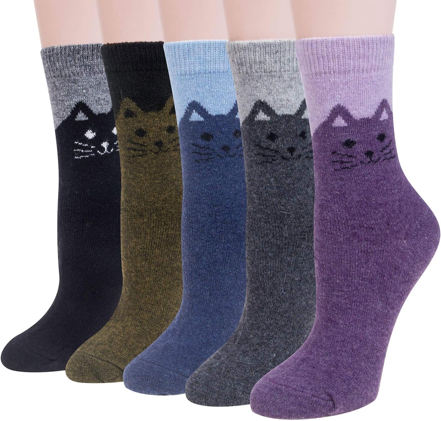 5 Pairs Womens Wool Socks Thick Warm Winter Socks Casual Cozy Socks Vintage Knit Crew Socks Gift for Women