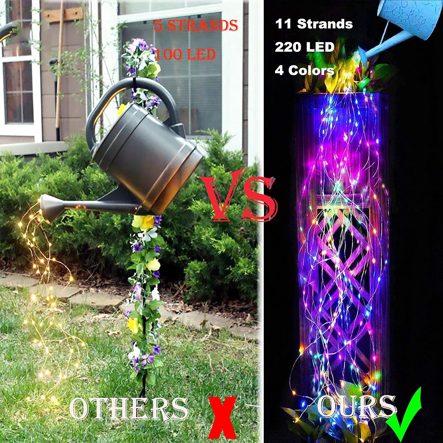 220 LED Solar Firefly Bunch Lights, 8 Flashing Modes , Fairy Copper Wire Waterproof String Lights, Decor Vine Solar Watering Can Lights, Outdoor Garden Christmas Decor Lights (2 Pack Solar Colorful)