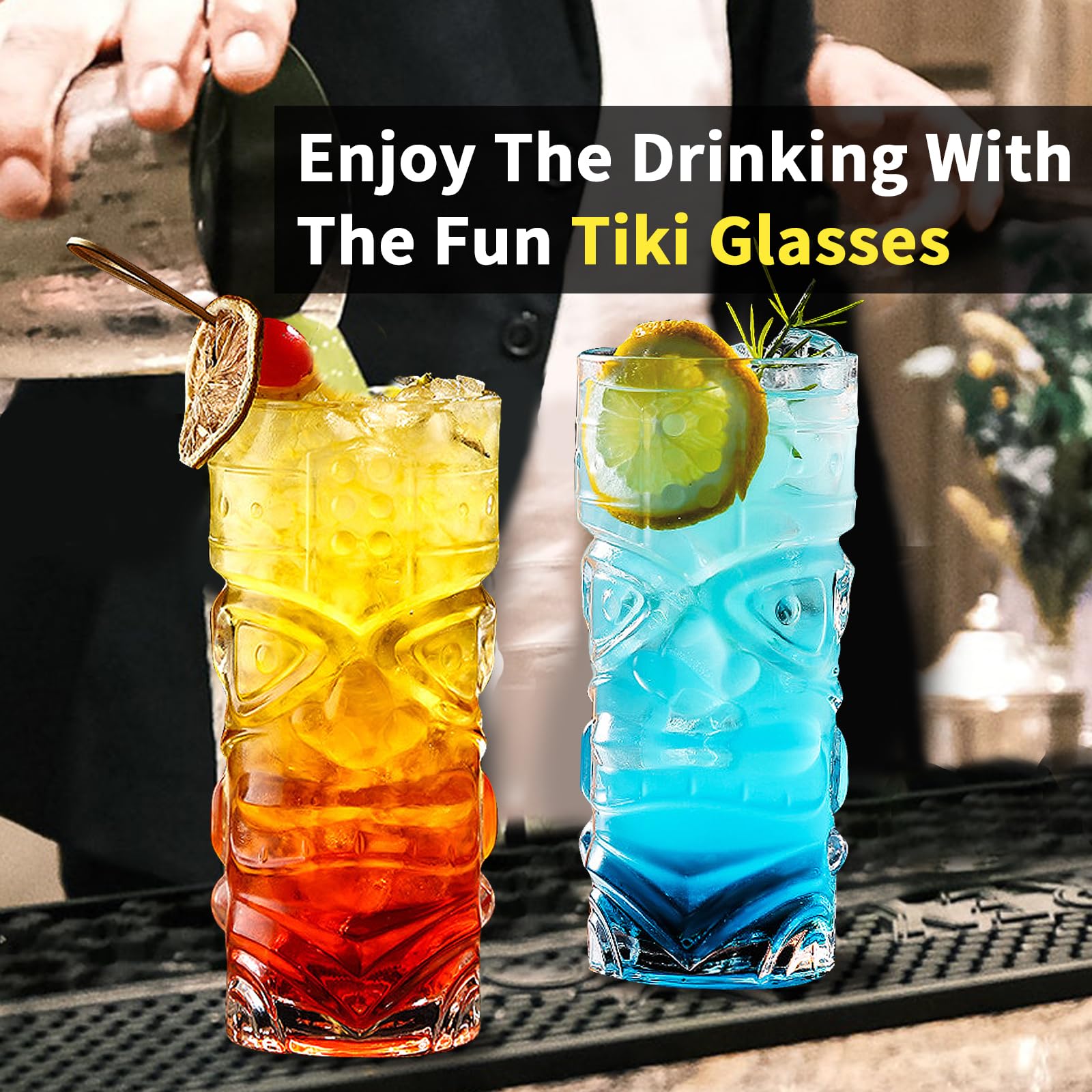 Clear Tiki Gläser Set von 2-14 oz Modern Bar Tiki Cocktail Gläser perfekt für exotische Cocktails, Mai Tai, Hawaiian Style Cocktails, tropische Insel Drinksware Set (Set von 2)
