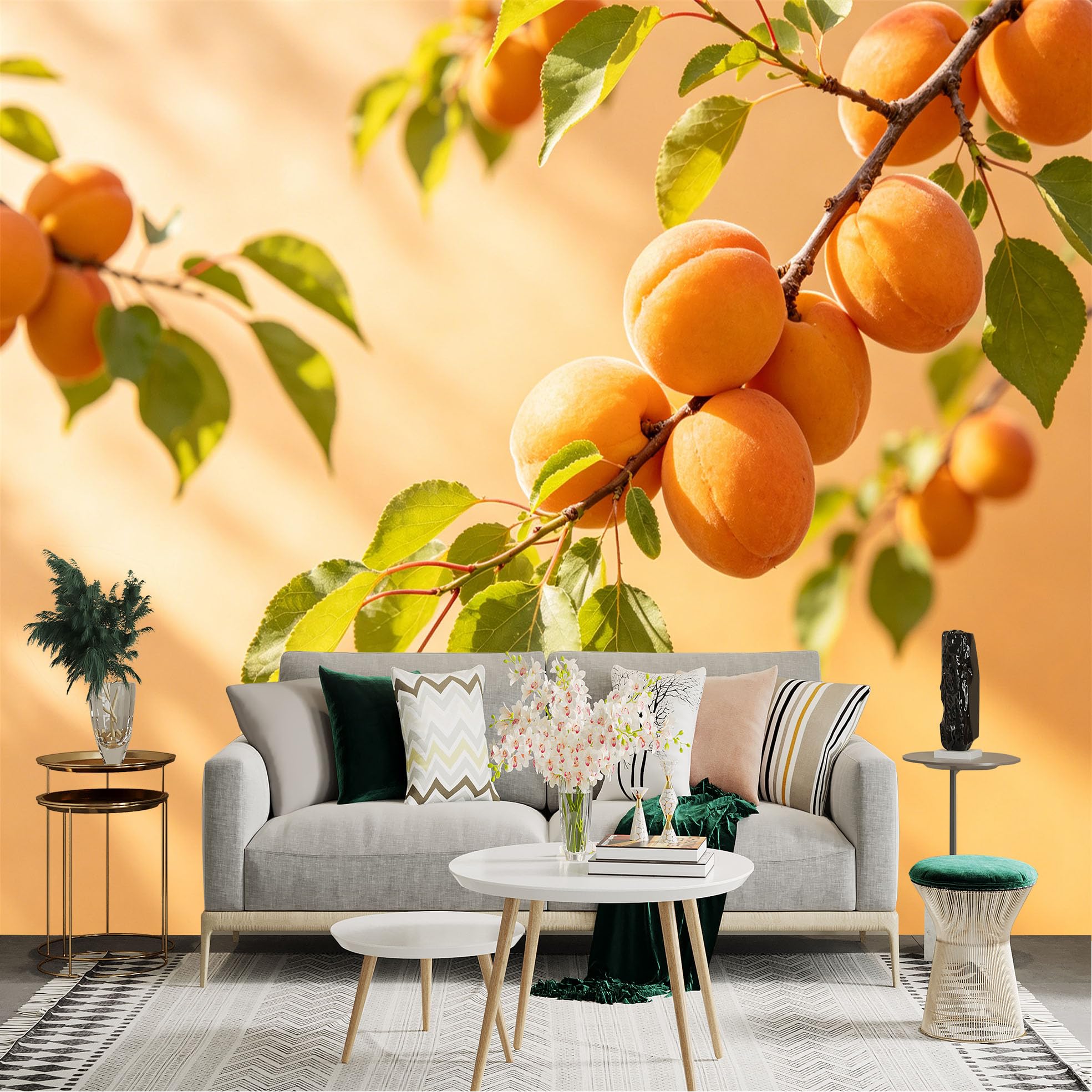 Lnzczhyre Dbh260521359 Custom Size Wall Sticker Mural， Fresh Apricot Fruits， Sunny Orchard Branch， Ripe Summer Harvest， Natural Botanical Print， For Wall Decoration， Peelandstick Wall Decals.