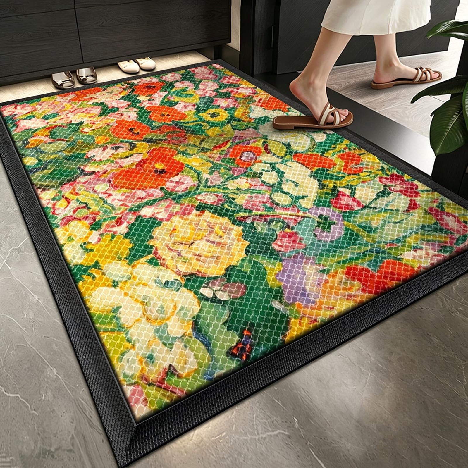 Genérico Felpudo De Puerta De Nailon Antideslizante,Alta Resiliencia con Estampado,H,90x120cm(35x47inch) | Resistente a las manchas y al desgaste