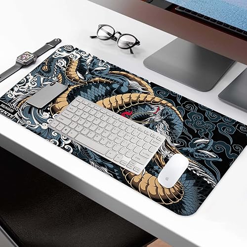 Miniatura 2 de JIANG100 Alfombrilla de escritorio con puño de fuego y agua para hombres, teclado de computadora genial, alfombrilla de mouse grande extendida para