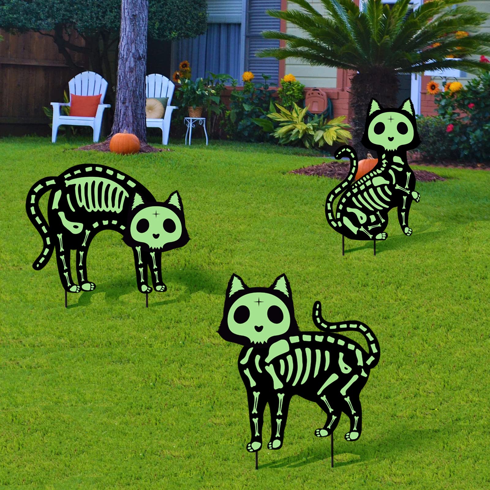 Halloween-Gartenschilder Mit Schwarzen Katzen – 6 Stück, Mit Leuchtenden Augen & Erdheringen