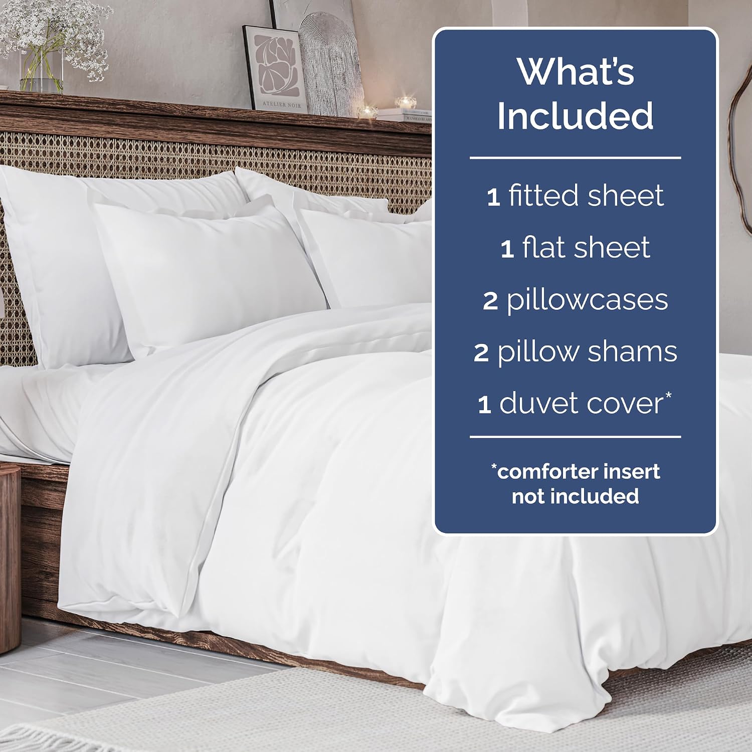 4pc White Sheet Set with Duvet (Queen Size) Bundle - Bed Set Includes Fitted Sheet, Flat Sheet, Duvet Cover & Pillow Cases/Shams - Hotel Luxury Bedding Set - Easy-Fit - Breathable & Cooling Duvet Set image 3