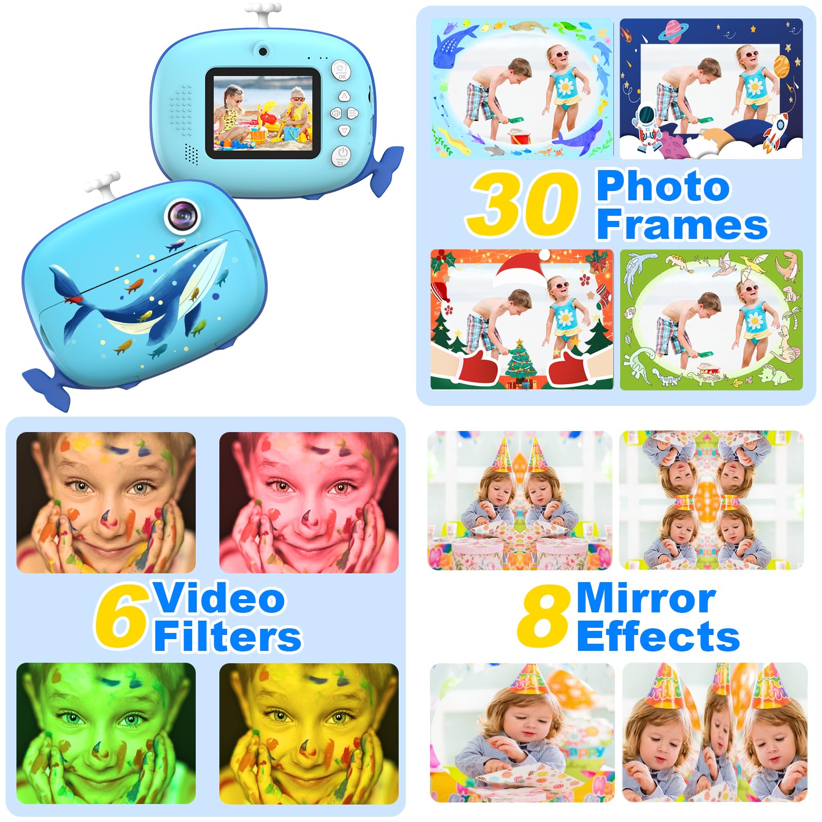 Tosaju Caméra Enfants Appareil Photo Numérique à Impression Instantanée 2,4 Pouces 1080P écran 32GB SD Carte, Stylo 5 Couleurs C114 - Jeux - Jouets
