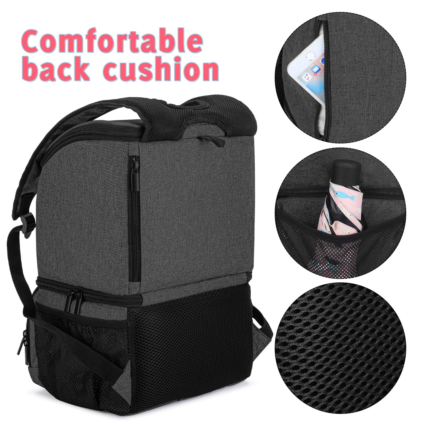 Teamoy Breast Pump Backpack with Cooler Compartment for Breast Pump, Cooler Bag, Breast Milk Bottles and More, Double Layer Pumping Bag for Working Moms, Black(Bag Only)
