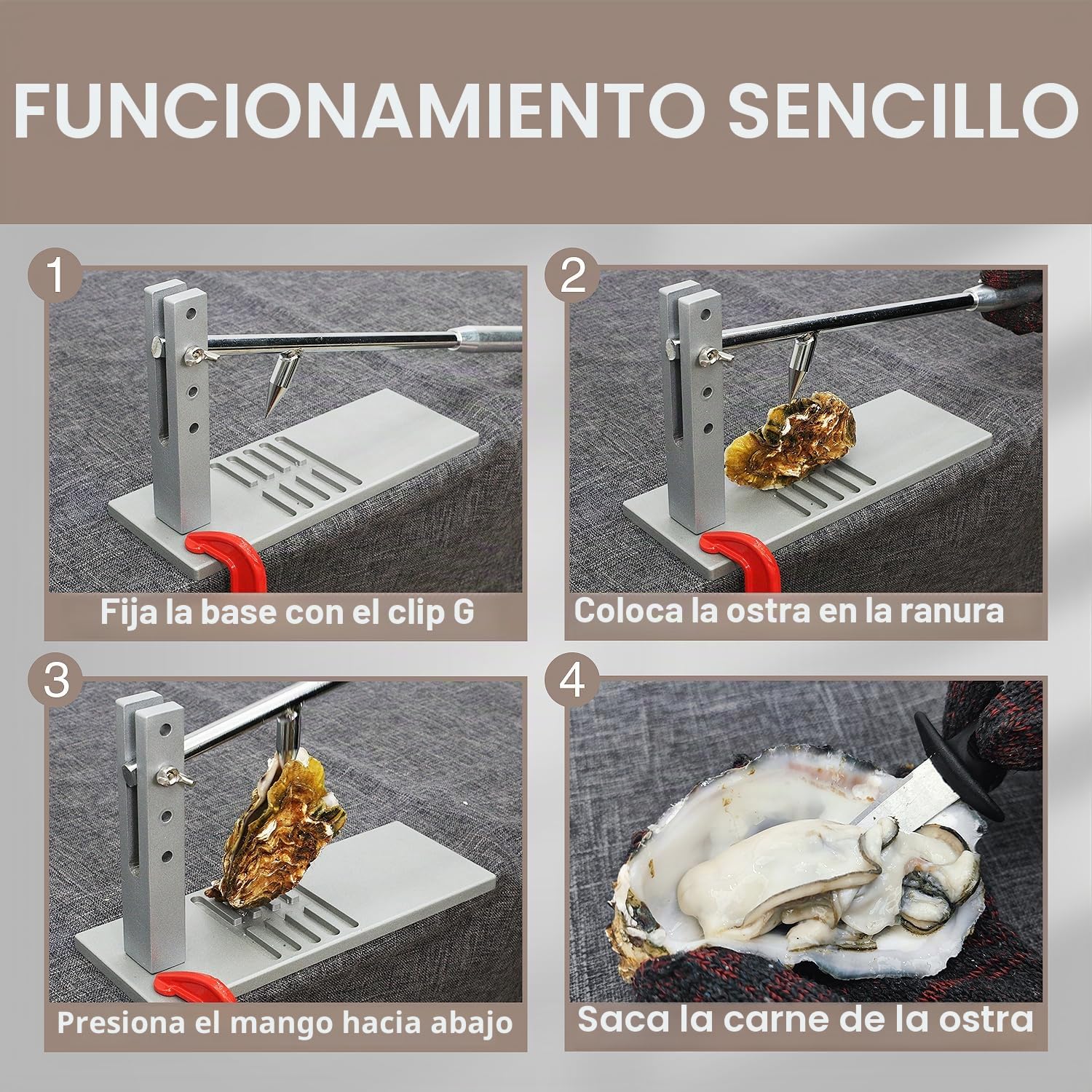 Set de cuchillo para ostras de acero inoxidable, incluye dos cuchillos, guante, clip G y máquina abridora para casa. Herramientas mariscos.