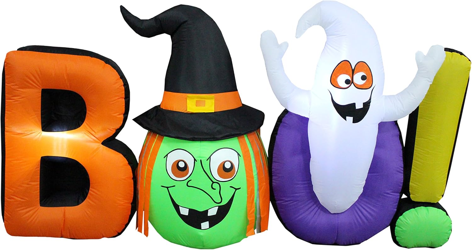 8 FT Long Halloween Inflatable Witch Ghost Boo LED Lights Decor Outdoor Indoor Holiday Decorations, Blow up Lighted Yard Decor, Lawn Inflatables Home Family Outside