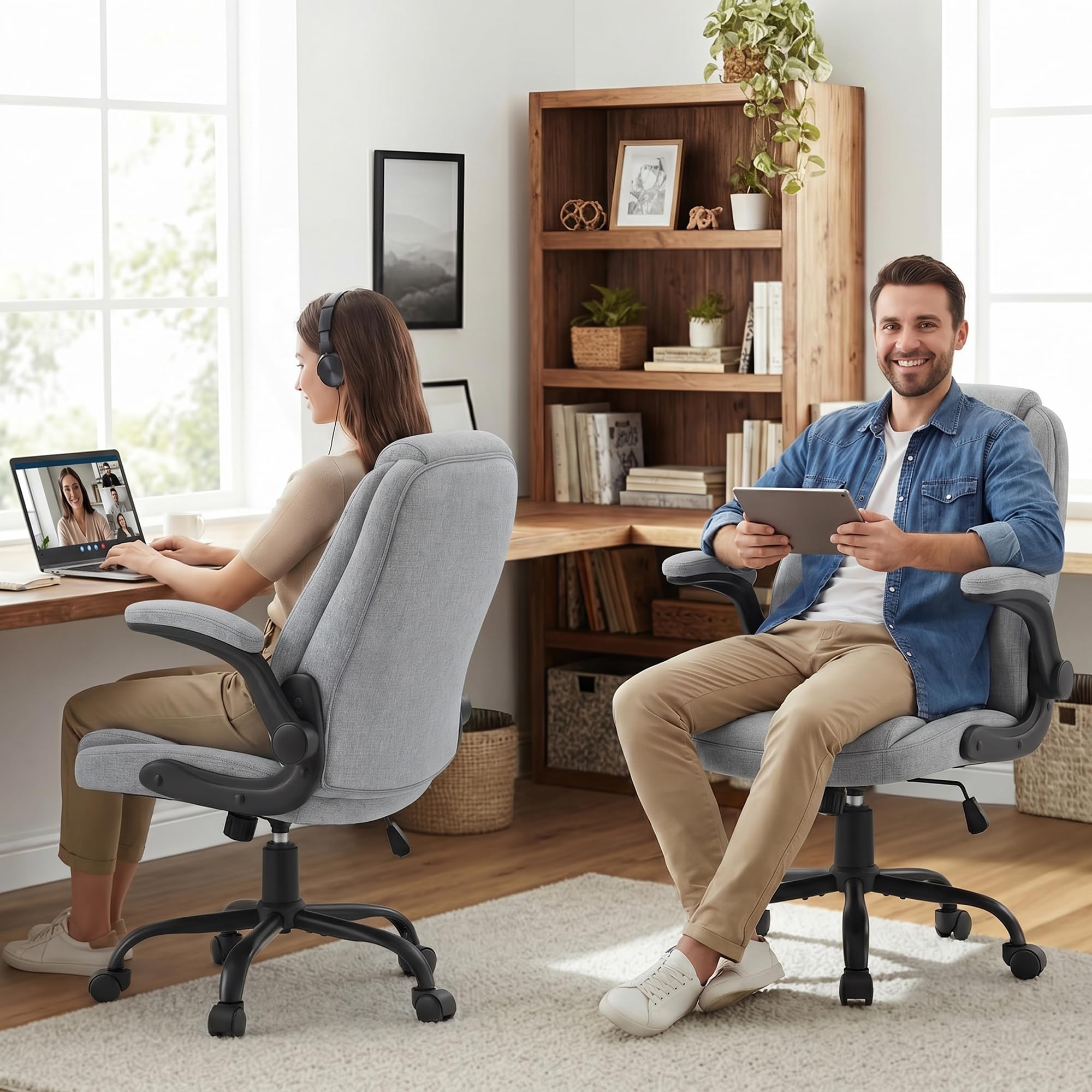 MALOL Bürostuhl Ergonomisch, Office Chair, Homeoffice Chefsessel Stuhl höhenverstellbar 105–125° Wippfunktion, Höhenverstellbarer Schreibtischstuhl mit Luft-Lendenstütze, bürostühle für Büro, Grau