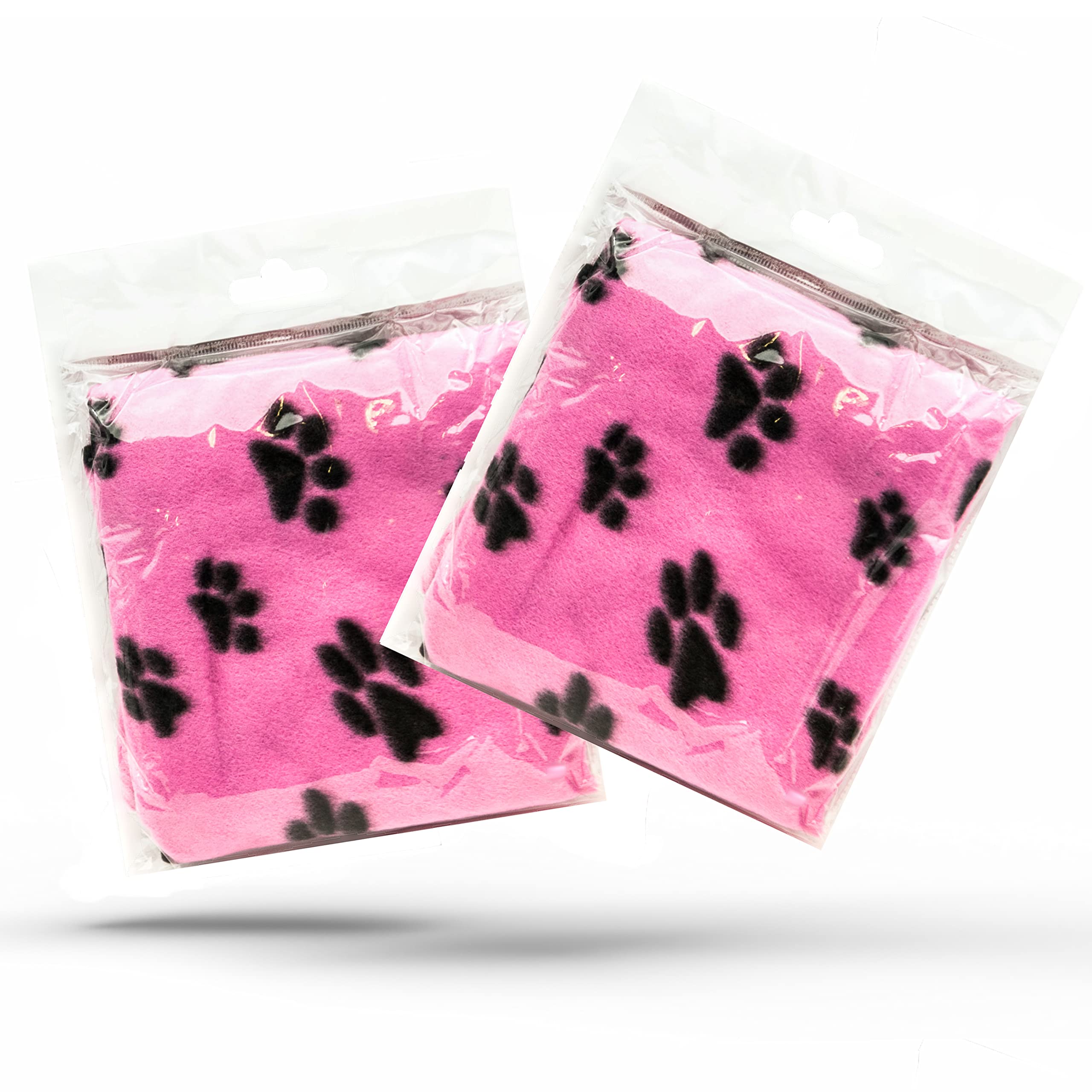 Petopedia 2 X Dog Blankets Washable With Paw Prints Dog Blanket | Cat Blanket | Soft Warm Dog Fleece Animals Pet Blanket Puppy Blanket Bed Travel Pack (Pink, 70cm X 73cm (Pack of 2))
