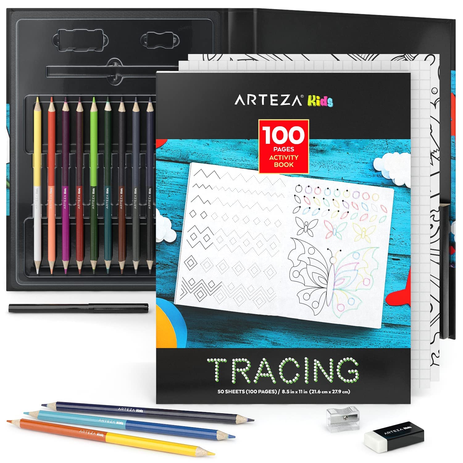 Arteza Kids Activity Book, Tracing Coloring Book, 50 DoubleSided