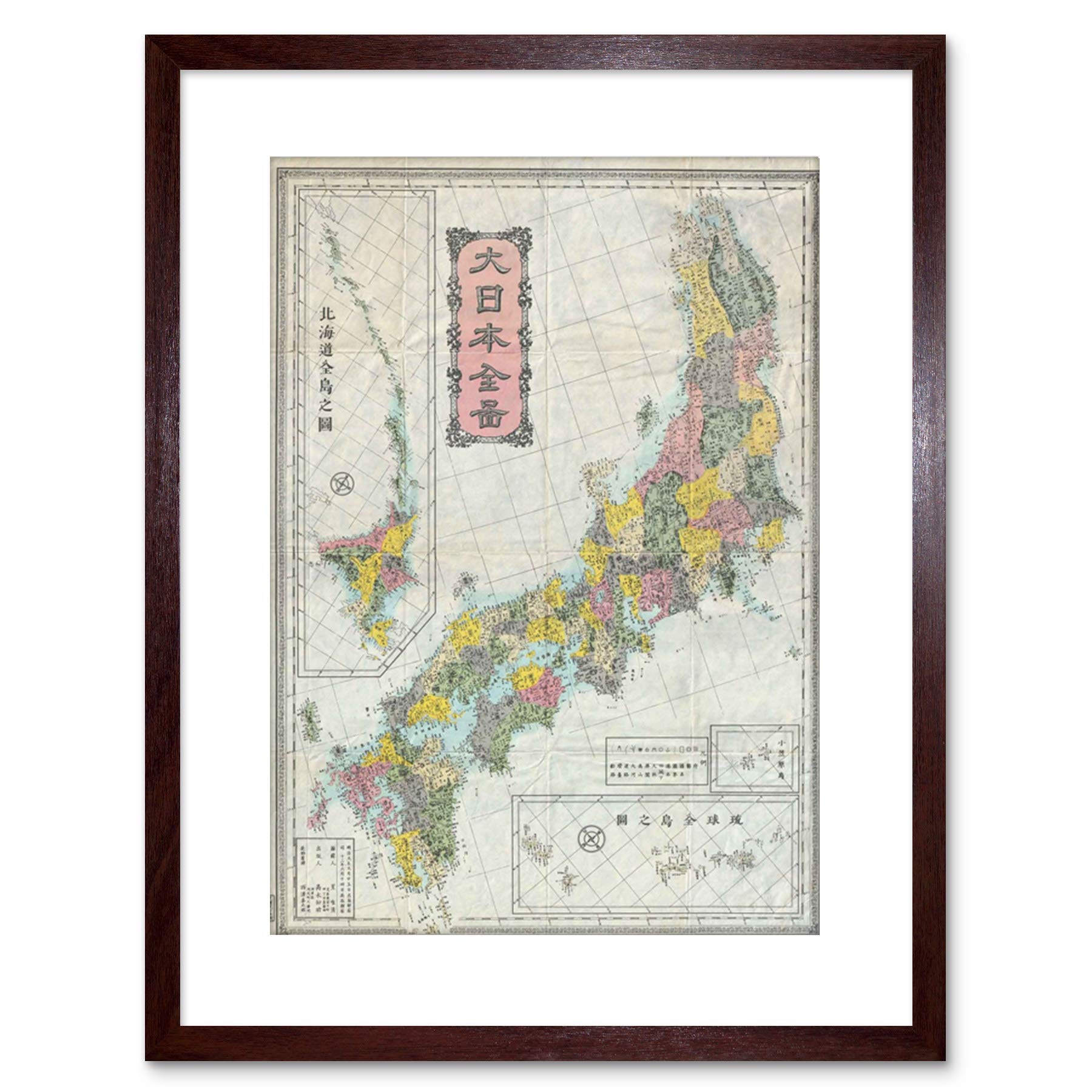 Wee Blue Coo MAP ANTIQUE MEIJI IMPERIAL JAPAN ISLANDS FRAMED PRINT F97X3485