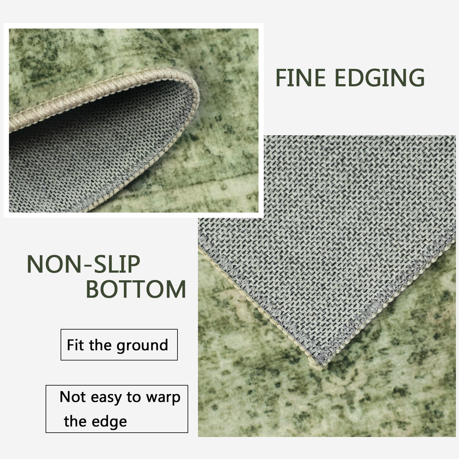 Cekene Tapis de couloir vintage antidérapant et lavable, absorbant style bohème pour cuisine, chambre à coucher, entrée, buanderie (vert, 50 x 80 cm + 50 x 120 cm)