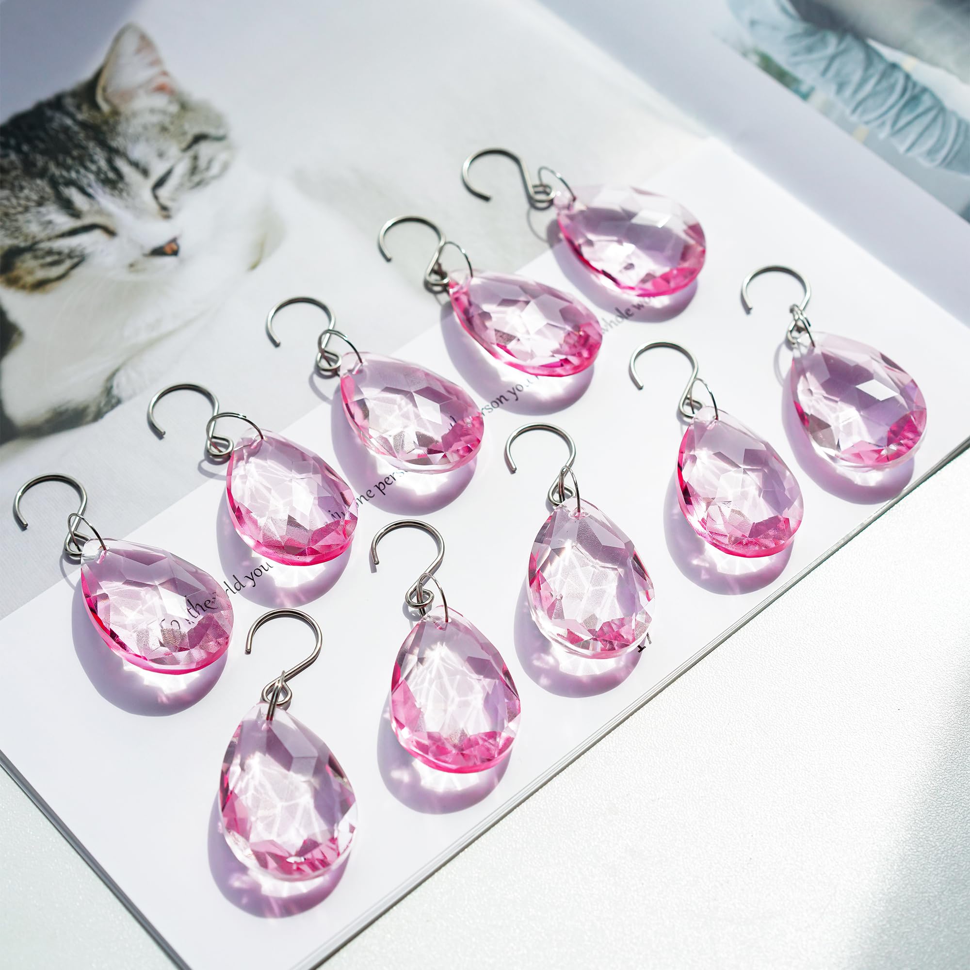 H&D HYALINE & DORA 10pcs Bauhinia Crystal Suncatcher Prisms Chandelier Beads Replacement 38mm Hanging Crystals Ornament Pendant for Window Wedding Party Decor,Pink-image-39