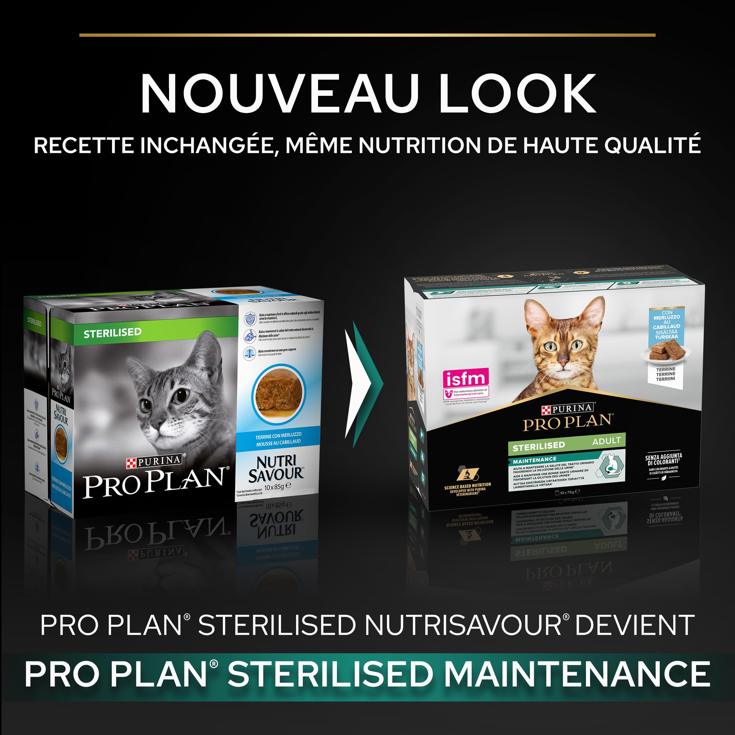 PURINA Pro Plan | Adult STERILISED Maintenance | Aliment Complet pour Chat Adulte Stérilisé | Aide à Maintenir Une Bonne santé urinaire | Terrine | Au Cabillaud | Portion Individuelle | 10x75g