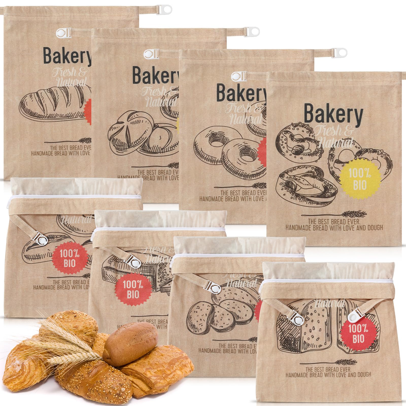 Tigeen Bienenwachs-Brotbeutel für Sauerteig und hausgemachtes Brot, 43,2 x 33 cm, XL, wiederverwendbar, Bio-Leinen, Bienenwachs-Wraps mit Reißverschluss für frische Lebensmittel, Aufbewahrung von Brot