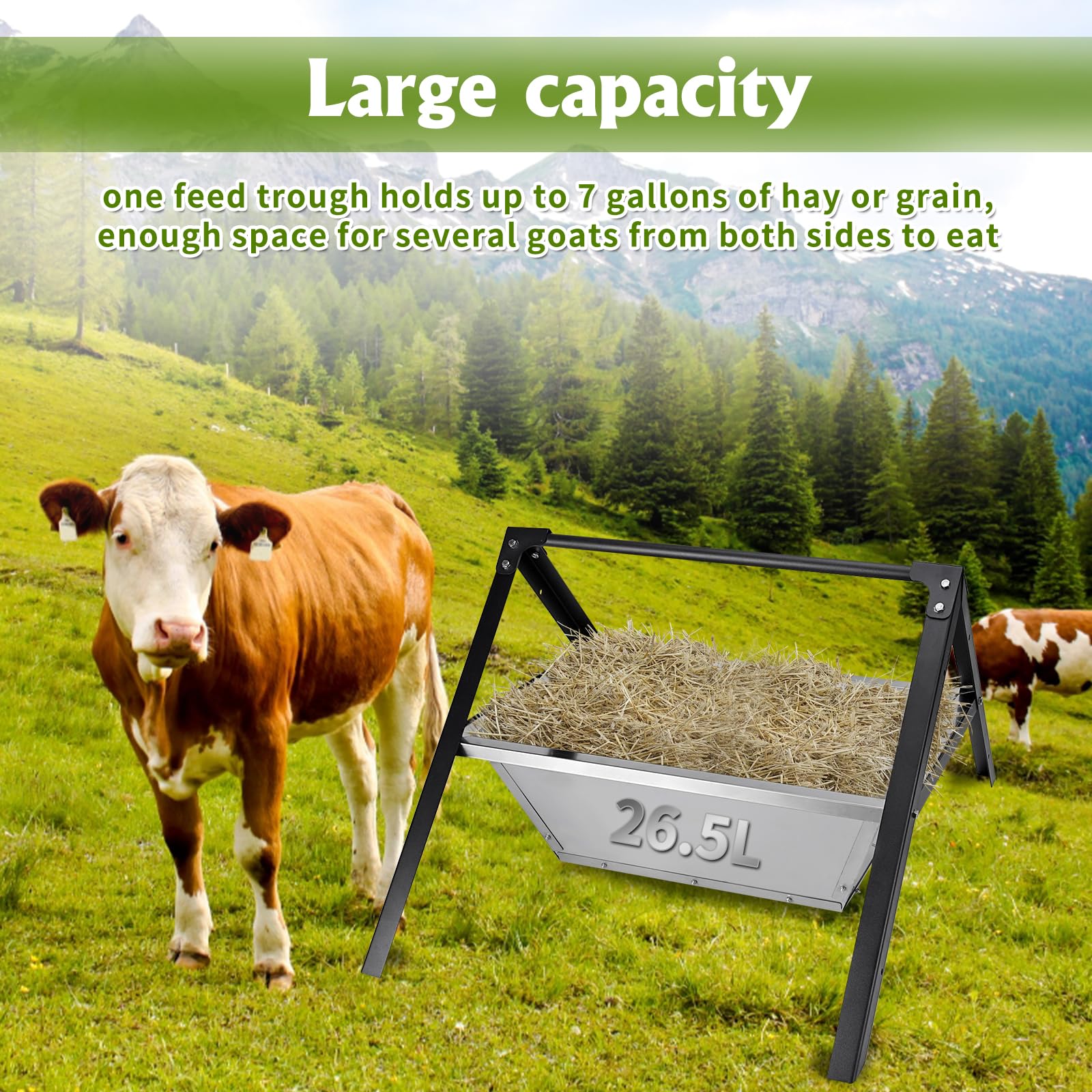 Comedero para Ovejas, 23" Comederos Portátiles para Animales - Comedero Grande de Acero Inoxidable para Cabras, Ovejas, Cerdos, Perros, Paquete de 2