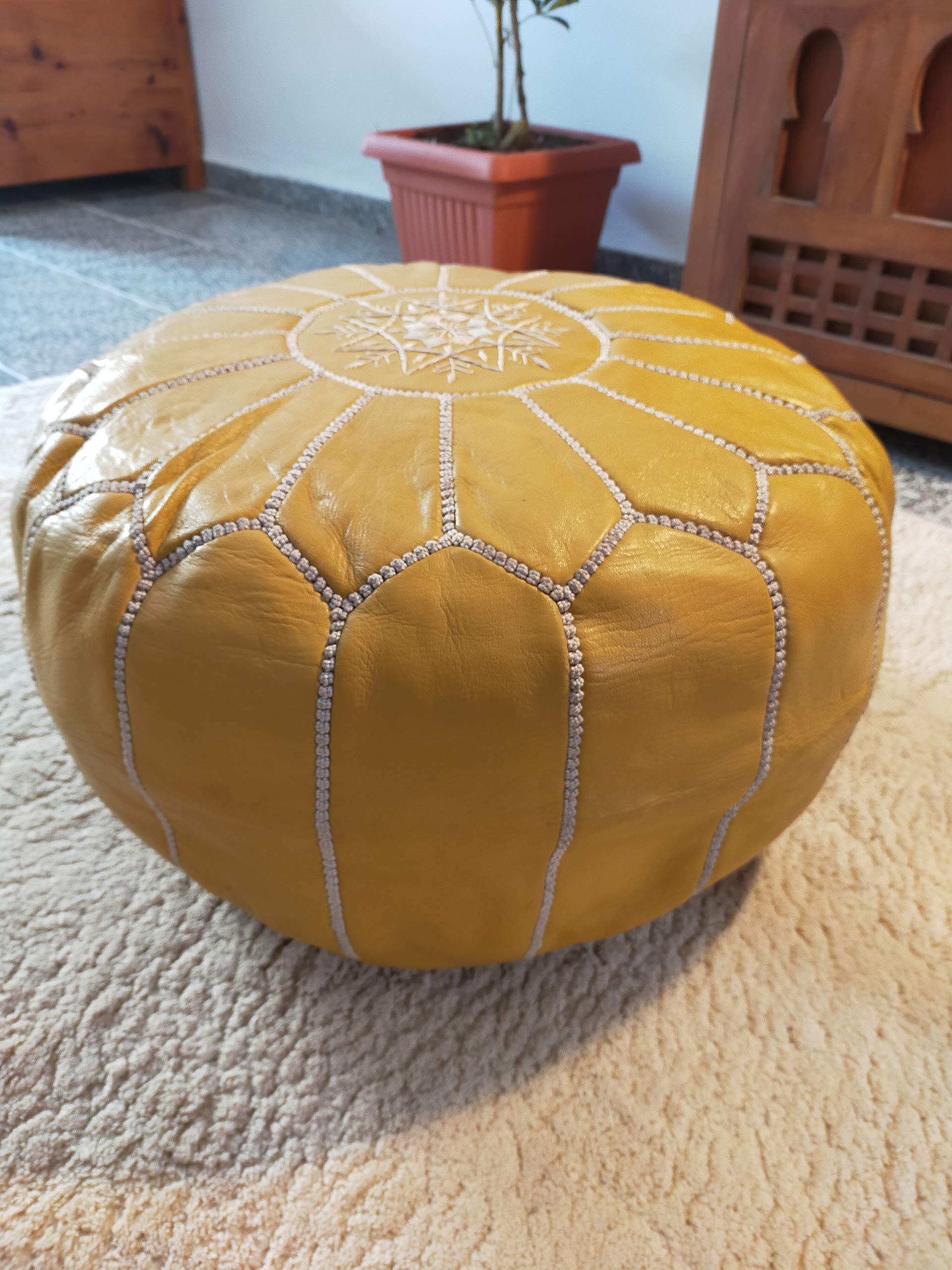 Pouf Artisanal Marocain en Cuir Véritable Fait Main,original Pouf,Cuir authentique,Ottoman pouf,100% vrai pouffe en cuir naturel