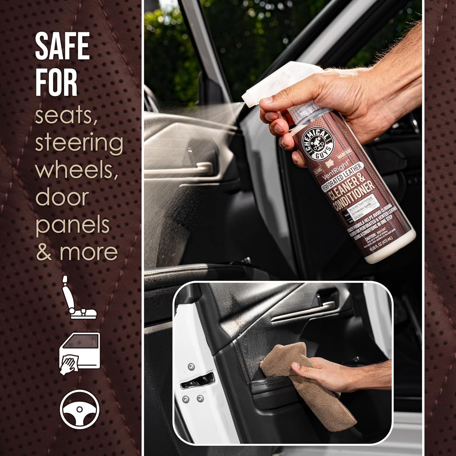 Chemical Guys VentRight Perforated Leather Cleaner and Conditioner Deep Cleaning Leather Cleaner for Ventilated Seats with Added Protection Removes Dirt, Oils, Residue and Grime 16 oz - Image 5