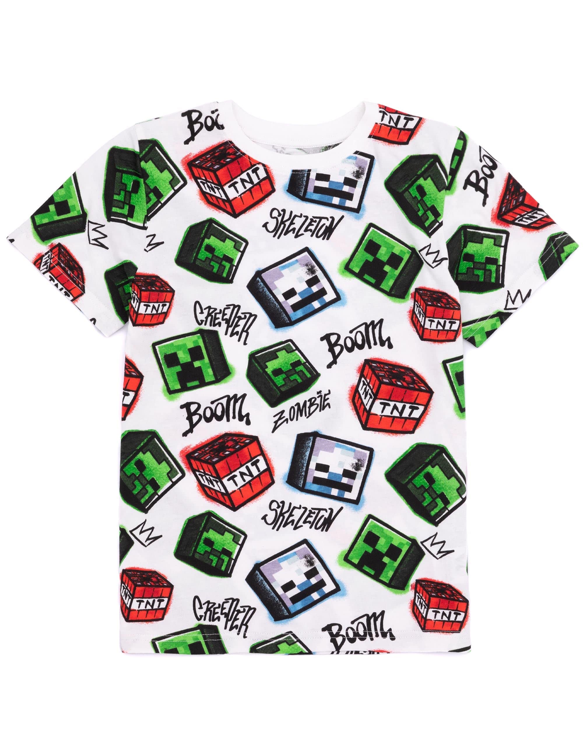 Minecraft T-Shirt 2 Pack Enfants | Garçons Filles Squelette Boom Creeper Personnages Personnages Noir Et Blanc Top | Vêtements à Manches Courtes