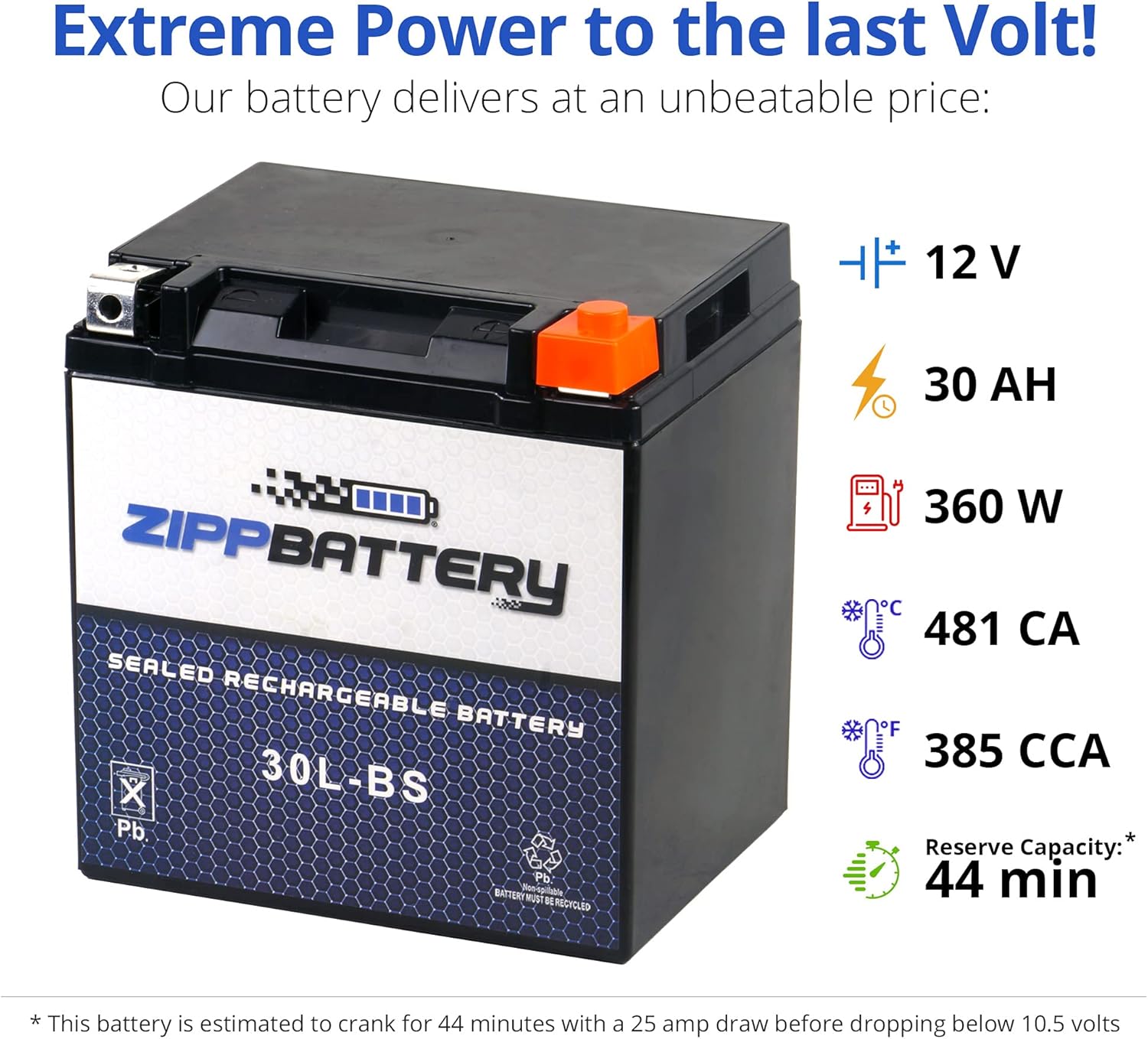 AGM Power-Ready AGM Battery for Harley, ATV, UTV & Jet Ski with T3 Terminal The 30L-BS Zipp Battery sealed AGM Valve Regulated Lead Acid (VRLA) battery is the ideal power solution for ATV, motorcycle, jet-skis, scooter, UTV, and more. Built with lead-calcium alloy and AGM (Absorbed Glass Mat) technology, this battery delivers maintenance-free, high-performance.. Power-Ready AGM Battery for Harley, ATV, UTV & Jet Ski with T3 Terminal