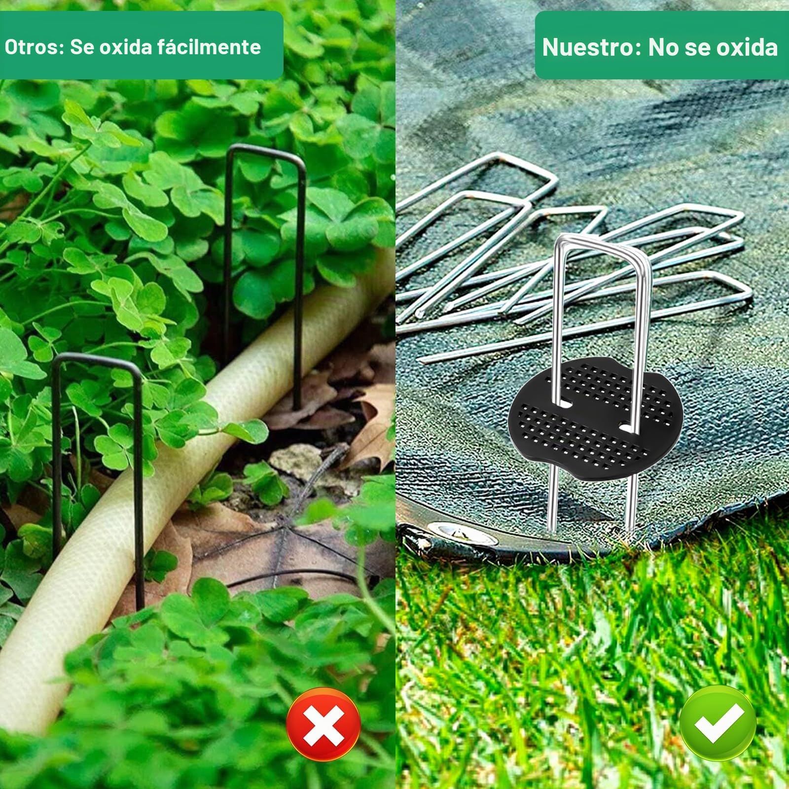 Frasheng Grapas Césped Artificial, 100 Grapas para Jardín y 30 Arandelas, 150x30x3mm, Acero Galvanizado, Grapas para Malla Antihierba, Cesped Artificial y Jardin