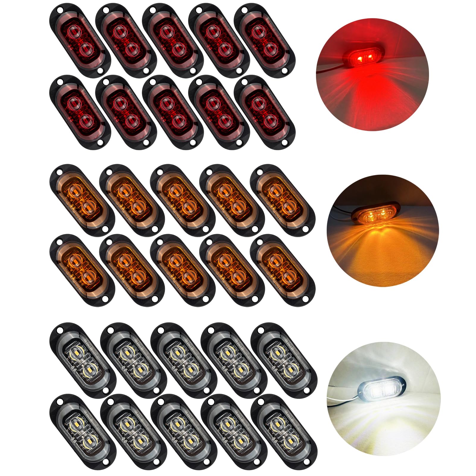 30X Seitenmarkierungsleuchte 12/24V Anhänger Ecke Seitenleuchte Licht für LKW Wohnwagen (Rot+Gelb+Weiß)