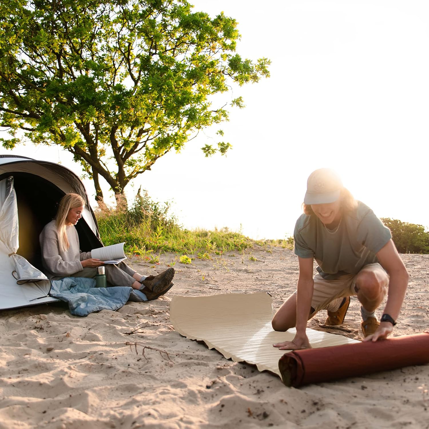 C·WILDYFIELD 4 INCH Thick Self Inflating Sleeping Pad with 9 R Value, Foam Camping Mattress, Ultra Thick Comfort Camping Mattress, Inflatable Foam Camping Pad, Portable Comfortable Sleeping Pad