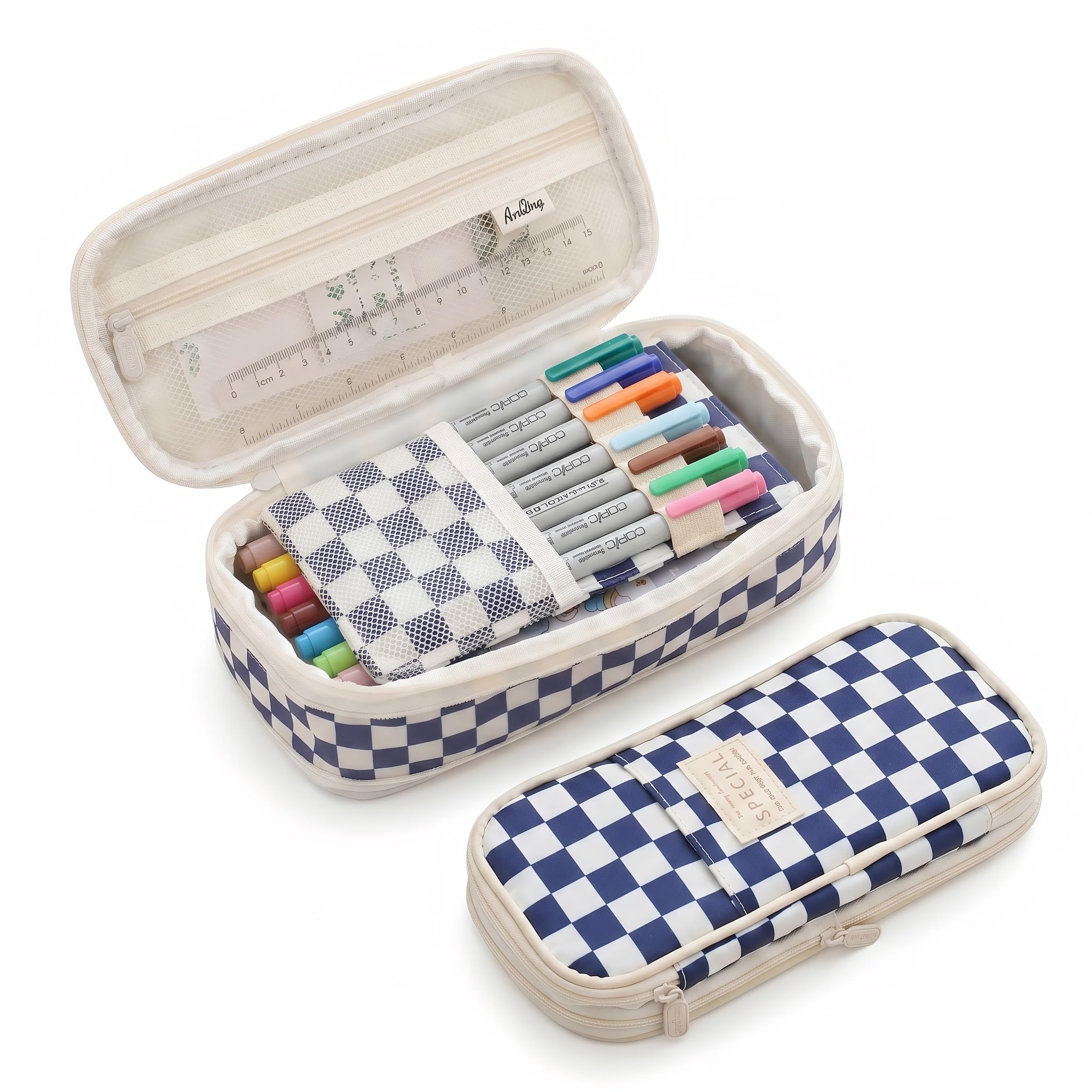 DINSAGE Blue Pencil Case with Compartments，Large Capacity Special Pencilcase for Boys Girls Kids，Cute Aesthetic Pencil Cases Secondary School Stuff Stationery for Teenagers