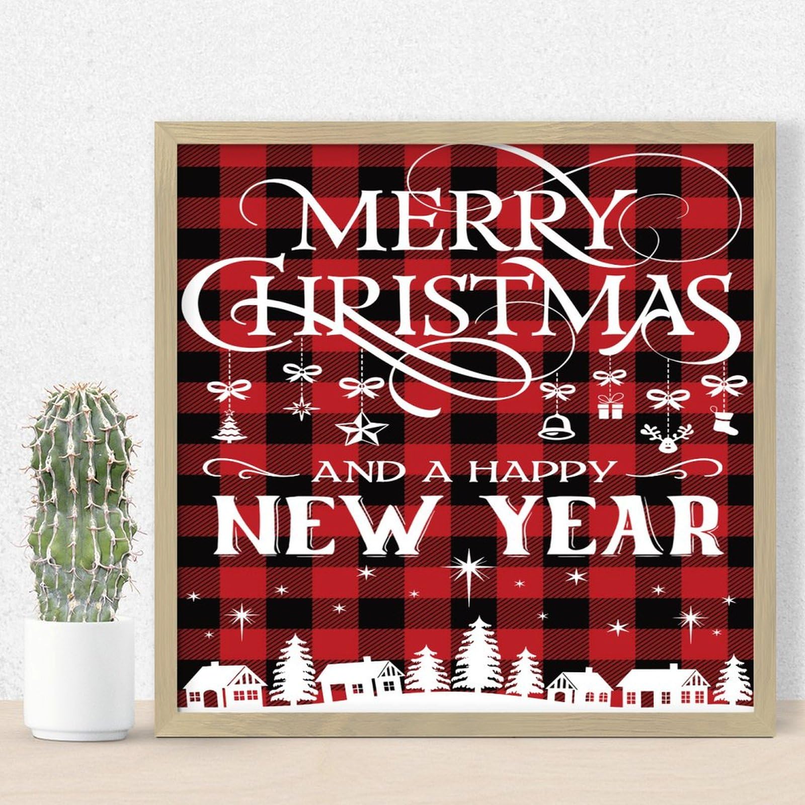 Cadre en bois Merry Christmas suspension murale festive rétro 30 cm