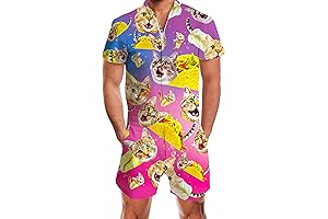 Mens Rave Costume: Male Hawaiian Romper Fashion Zipper Slim Fit Jumpsuit with Pocket S-XXL