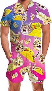 Male Hawaiian Romper Fashion Zipper Slim Fit Jumpsuit with Pocket S-XXL